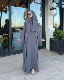 Graceful Grey Georgette Abaya Set With Matching Hijab | Abayas by Aisha