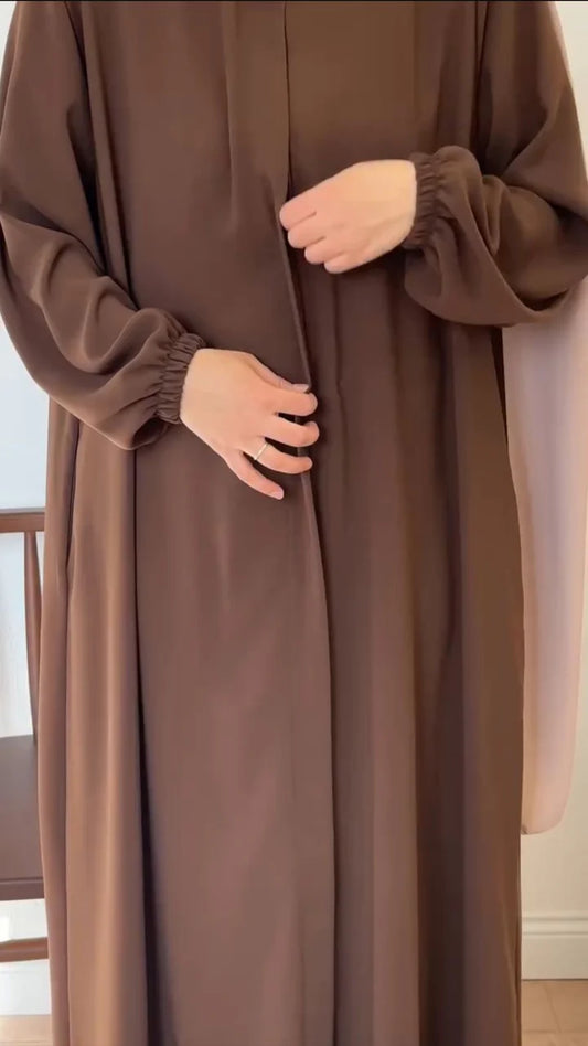 Chic Tiered Dark Brown Georgette Abaya with stoler | Abayas by Aisha