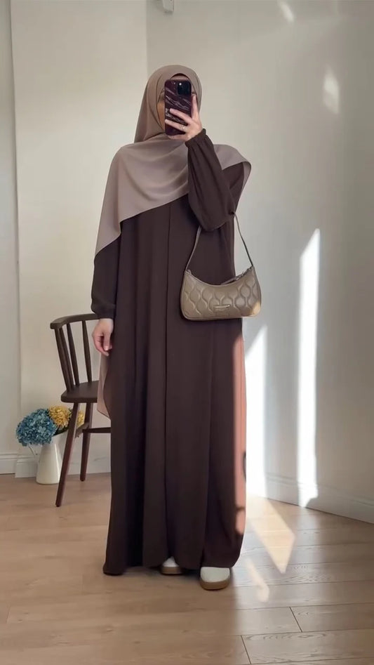 Chic Tiered Dark Brown Georgette Abaya with stoler | Abayas by Aisha